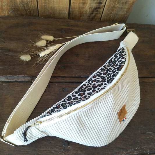 Sac Banane Velours écru Léopard