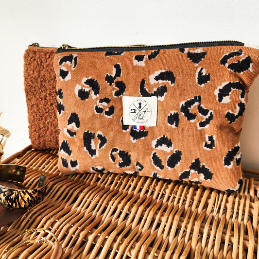 Pochette Plate S Velours léopard caramel