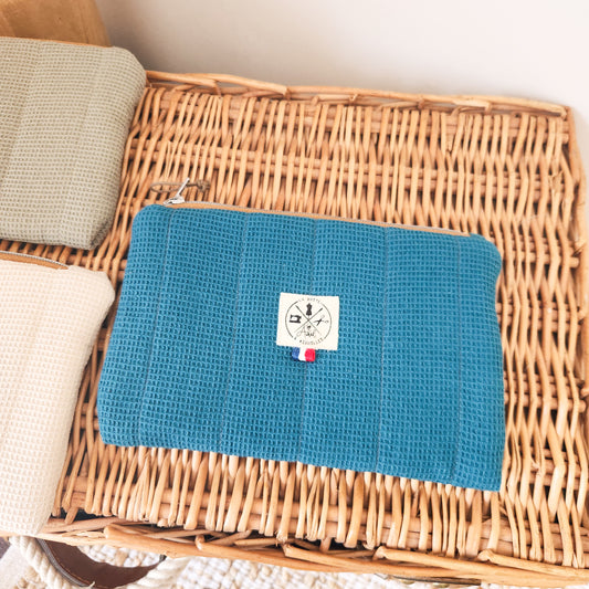 Pochette S Nid d'Abeille Bleu / déperlant Camel