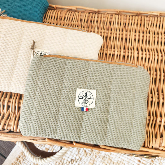 Pochette S Nid d'Abeille Vert d'eau / déperlant bleu