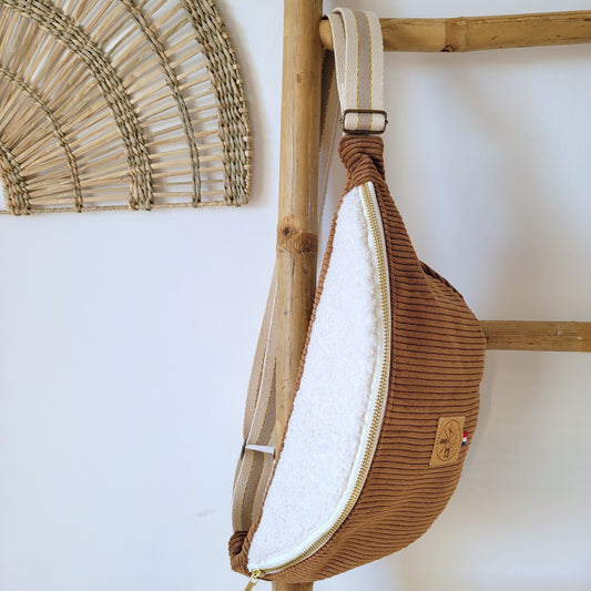 Sac Banane Velours Camel Teddy écru