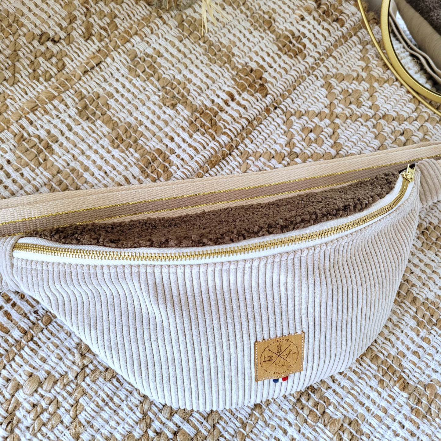 Sac Banane Velours écru Teddy choco